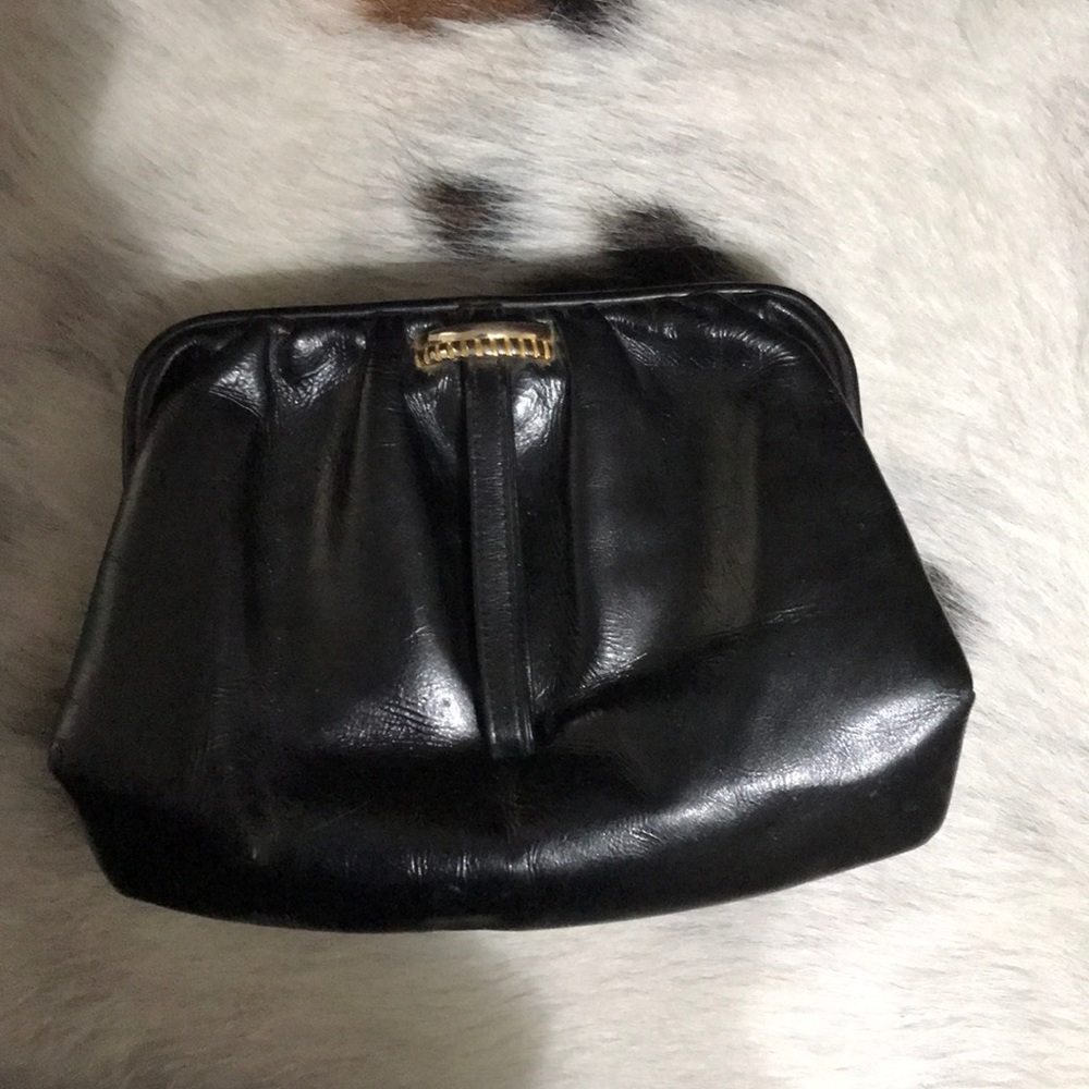Black Leather w/ gold detail 5 1/2" x 8" Clutch